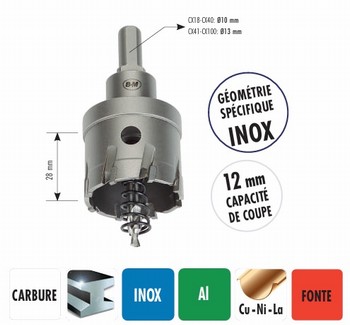 Scie trépan carbure coupe 12 mm – Spécial Inox