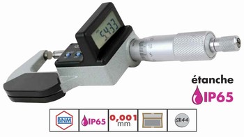 Micromtre dextrieur digital  cran dport IP65 0,001 mm