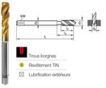 Tarauds hélicoïdale HSSE PM revêtement TiN ISO fin DIN 374-6H